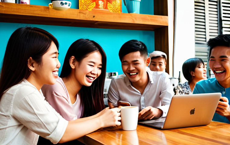 **Image Prompt:** A vibrant scene of young Vietnamese adults connecting and laughing over coffee in a modern cafe, all using their smartphones and laptops. Subtle overlays of popular Vietnamese social media app icons like Zalo and Facebook. Focus on warm lighting and authentic interactions, conveying a sense of community and friendship.