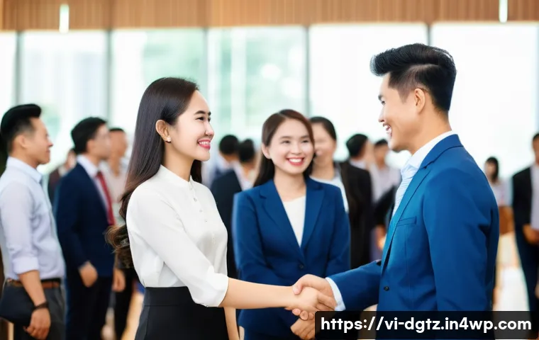 비즈니스 네트워킹의 성공 요인 분석 - A professional Vietnamese business networking event scene set in a modern conference hall in Ho Chi ...