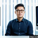 Home 18 전문가와의 대화에서의 주제 선택하기 - A modern Vietnamese IT expert in a sleek office environment, dressed in smart casual attire with gla...