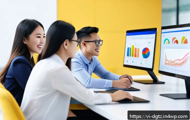 디지털 네트워킹의 전략적 방향 설정하기 - A modern Vietnamese digital marketing team in a bright, contemporary office, collaborating around a ...